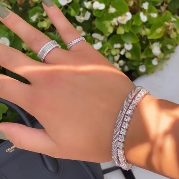 Sterling Silver baguette Eternity Wedding Band - Picture 3 of 16